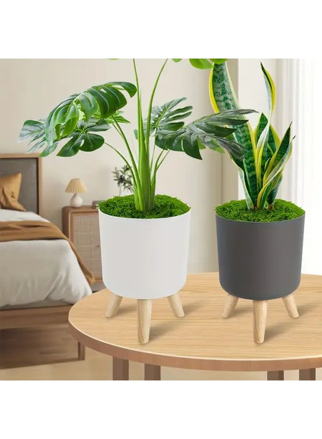 Large White Modern Floor Planter With Artificial Moss Detachable Base Indoor Outdoor Decor - Image 2